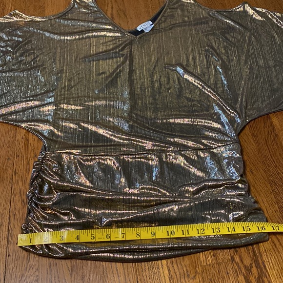 NWOT Venus SM Bronze Metallic Cold Shoulder Banded Bottom Short Sleeve Tunic - Picture 4 of 9